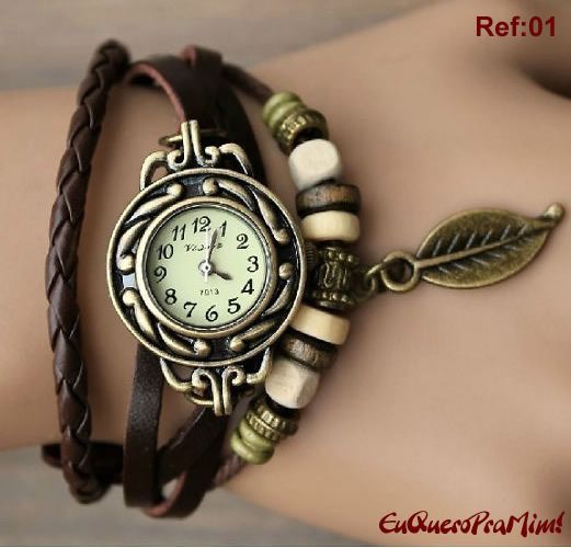 Relógio vintage pulseira folha pingente! Frete Grátis!